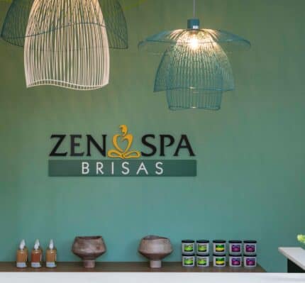 A tranquil spa setting featuring serene water features and lush greenery, promoting relaxation and wellness.